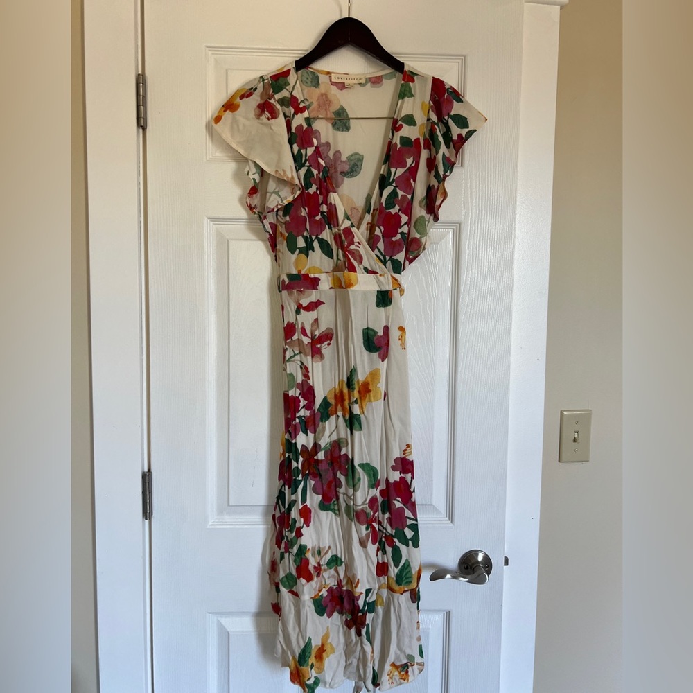 lovestitch Cream Maxi Dress with Pink, Green & Yellow Floral Print